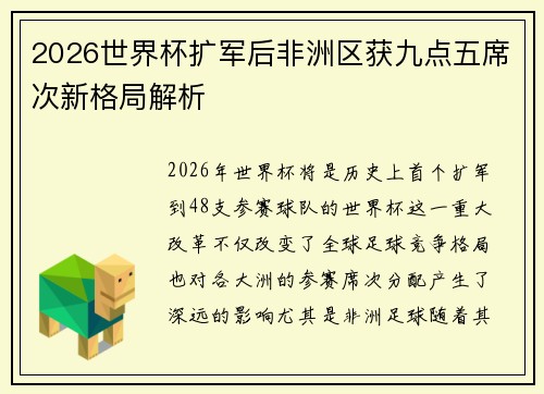 2026世界杯扩军后非洲区获九点五席次新格局解析 2026世界杯扩军后非洲区获九点五席次新格局解析